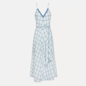 Check linen belt dress blue- FORTE_FORTE