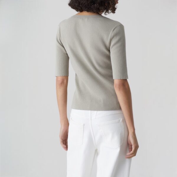 Vneck knitted cardigan short sleeve grey veneer - CLOSED - Image 3