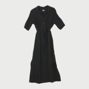 Linen dress with belt dark navy - BAGUTTA