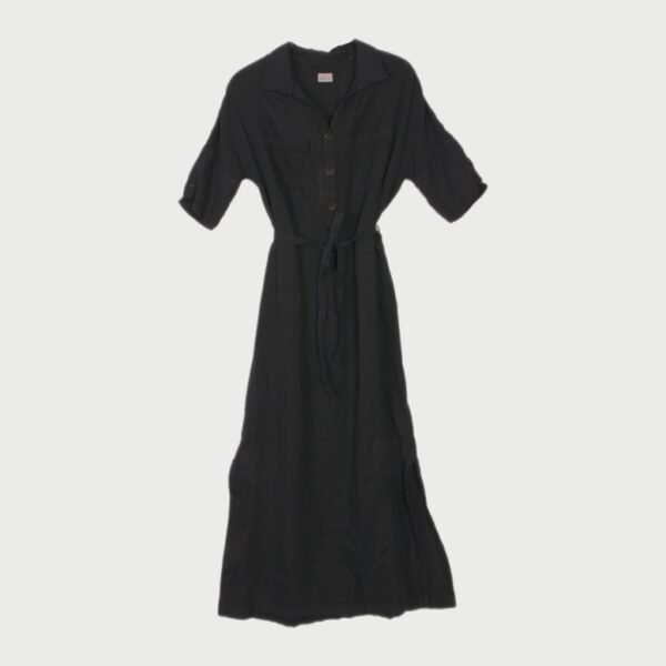 Linen dress with belt dark navy - BAGUTTA