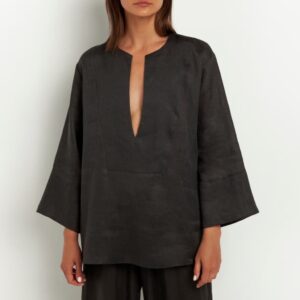 Tunic linen black - GREEK ARCHAIC KORI