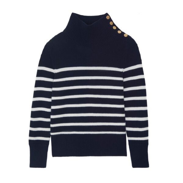 Sweater MARGOT cashmere mariniere navy white - KUJTEN