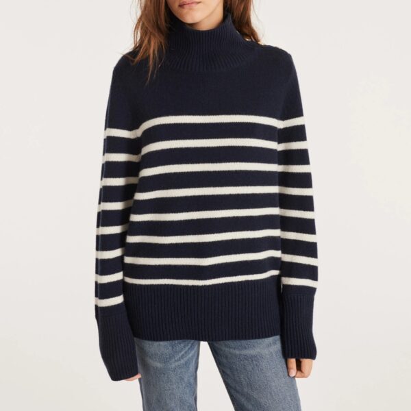 Sweater MARGOT cashmere mariniere navy white - KUJTEN - Image 2