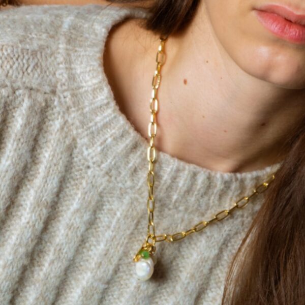 Chain necklace pearl/stones gold - ROSANNA DE LA RIVA - Image 2