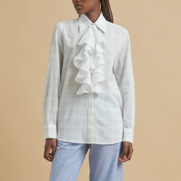 Shirt ruffle checked white light blue - DIEGA - Image 2