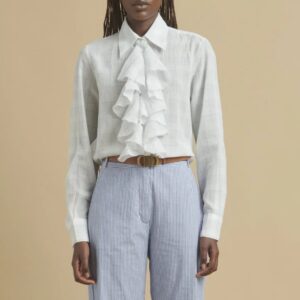 Shirt ruffle checked white light blue - DIEGA