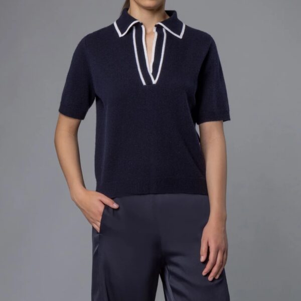 Wool cashmere v-neck polo black - ALLUDE - Image 4