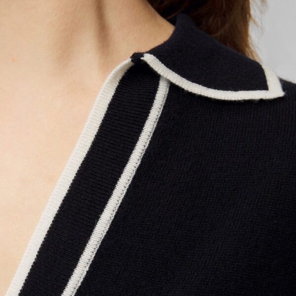 Wool cashmere v-neck polo black - ALLUDE - Image 6