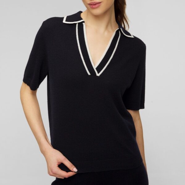 Wool cashmere v-neck polo black - ALLUDE - Image 7