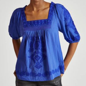 Rhea Embroidered Blouse Blue - RAFFYA