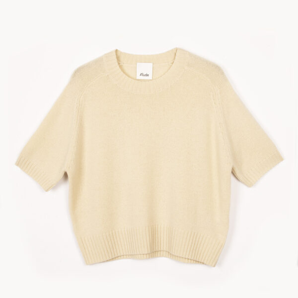 Cashmere cropped short sl sweater vanilla - ALLUDE