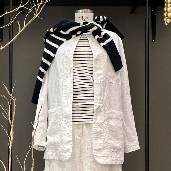 Linen jacket collarless white - ASPESI - Image 5