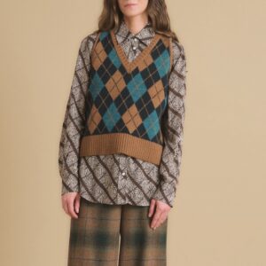 V-neck vest PUMEO green camel aqua - DIEGA