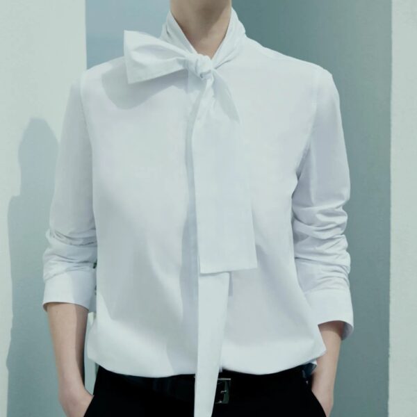 PAMELA white poplin bow blouse - XACUS - Image 6