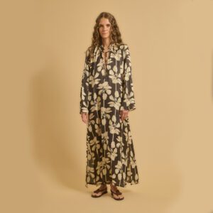 Dress ROMIRA palm print choco ecru - DIEGA