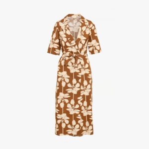 Dress RALFA palm print camel ecru - DIEGA