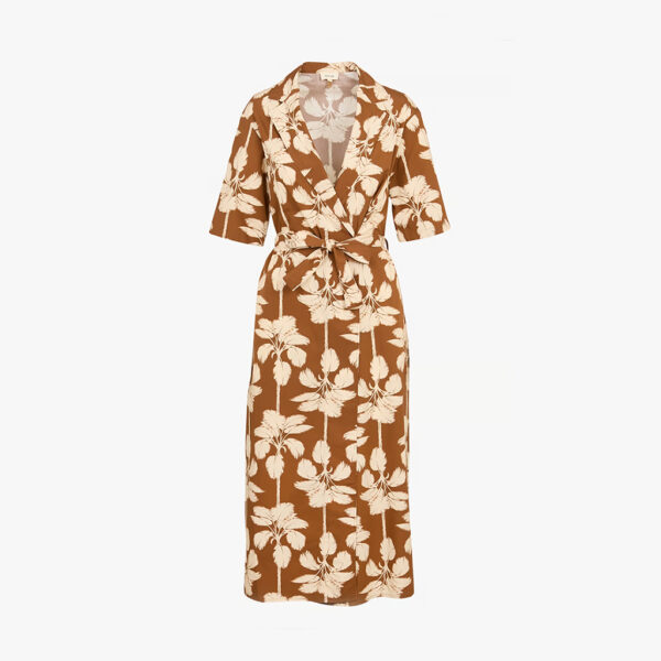 Dress RALFA palm print camel ecru - DIEGA
