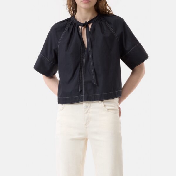 Poplin blouse short cropped black - CLOSED - Image 2