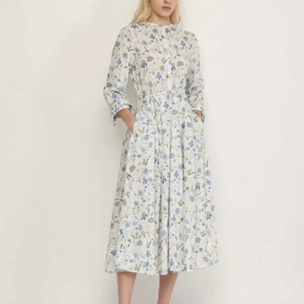 ODETTE dress cotton floral blue - XACUS