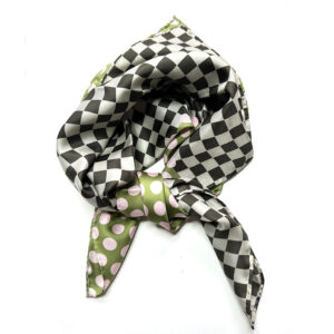 Silk scarf check-dot print olive - ÉPICE