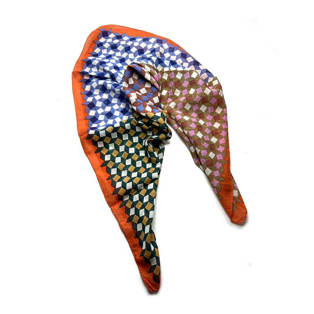 Cotton scarf tile print orange-blue - ÉPICE - Image 3