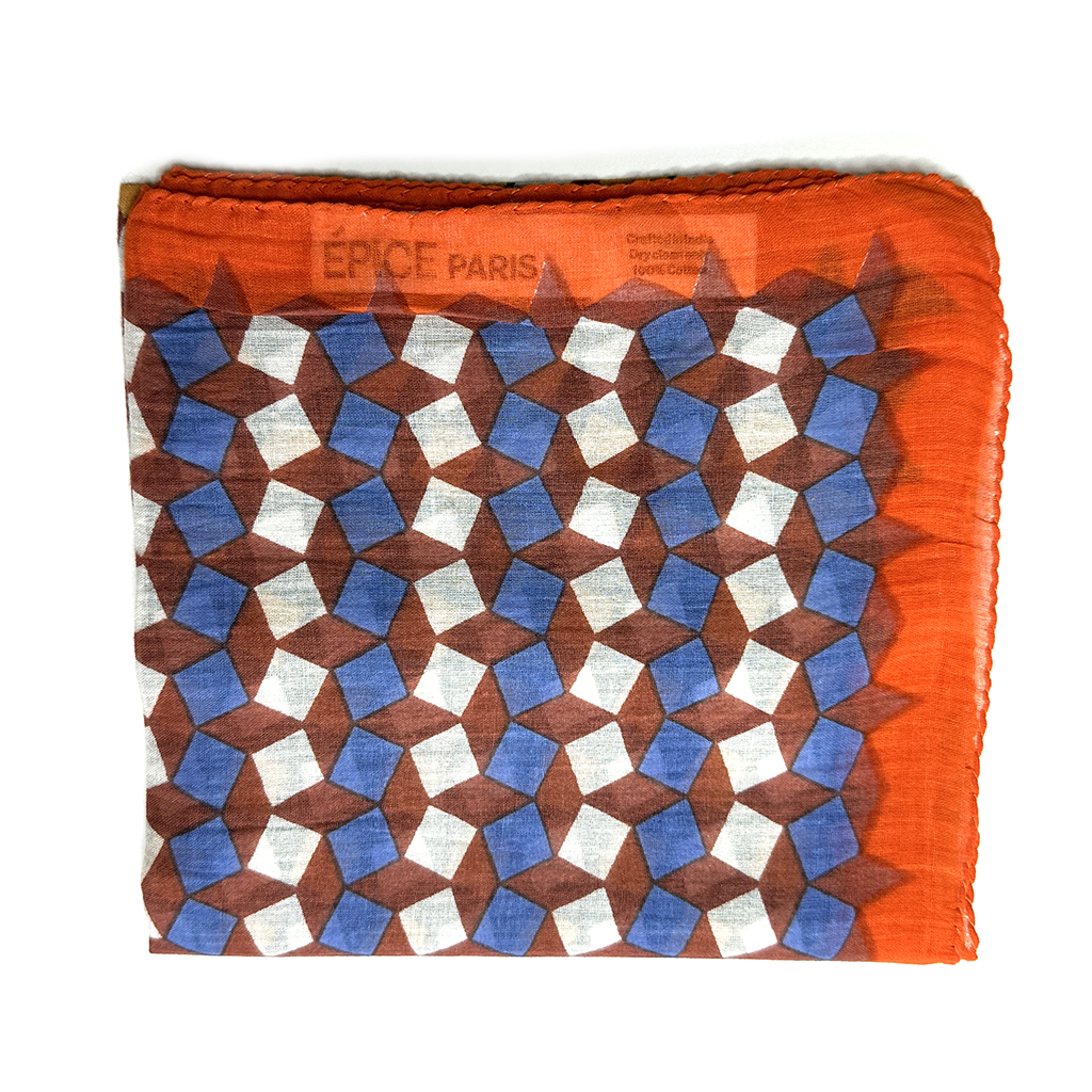 Cotton scarf tile print orange-blue - ÉPICE - Image 2