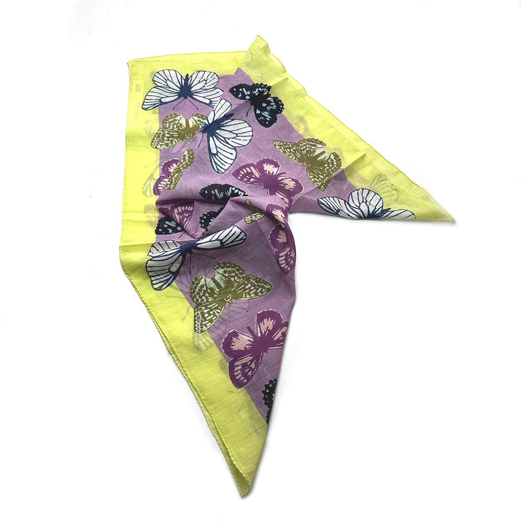Cotton scarf butterfly print lilac-lime - ÉPICE - Image 3