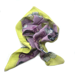 Cotton scarf butterfly print lilac-lime - ÉPICE