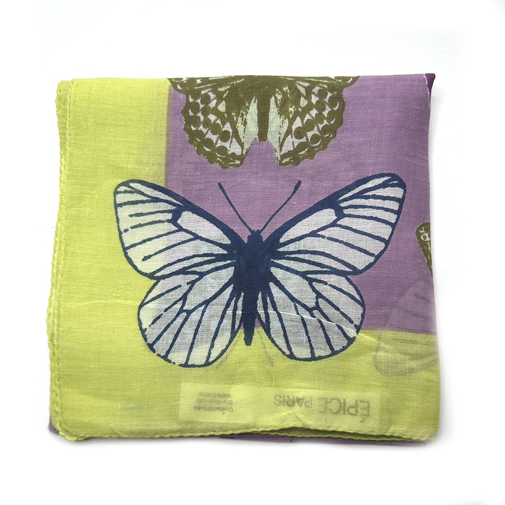 Cotton scarf butterfly print lilac-lime - ÉPICE - Image 2