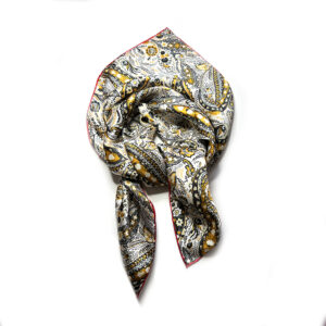 Silk scarf large 90x90 grey-yellow print - IRMAS HUS