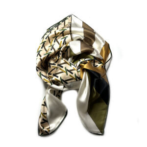 Silk scarf large 90x90 khaki geometrical print - IRMAS HUS