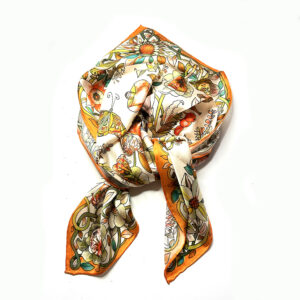 Silk scarf large 90x90 orange flower print - IRMAS HUS
