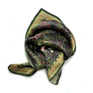 Silk Scarf small kaleidoscope print olive green - IRMAS HUS