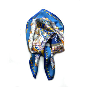 Silk scarf medium blue and orange print - IRMAS HUS