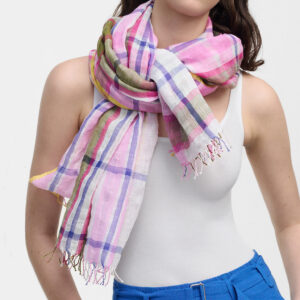 Checkered linen/cotton stole pink - ÉPICE