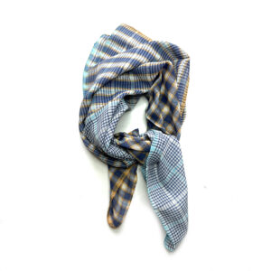 Checkered cotton/linen scarf blue - ÉPICE