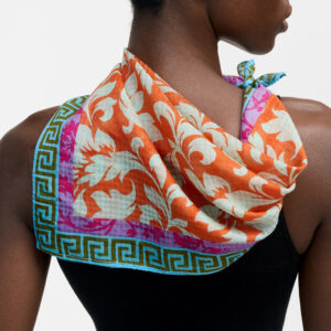 Silk/cotton scarf leaf print orange - ÉPICE