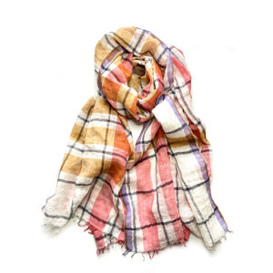 Checkered linen/cotton stole orange - EPICE